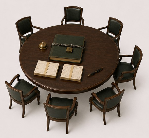 An empty round table after organized share trading ended.